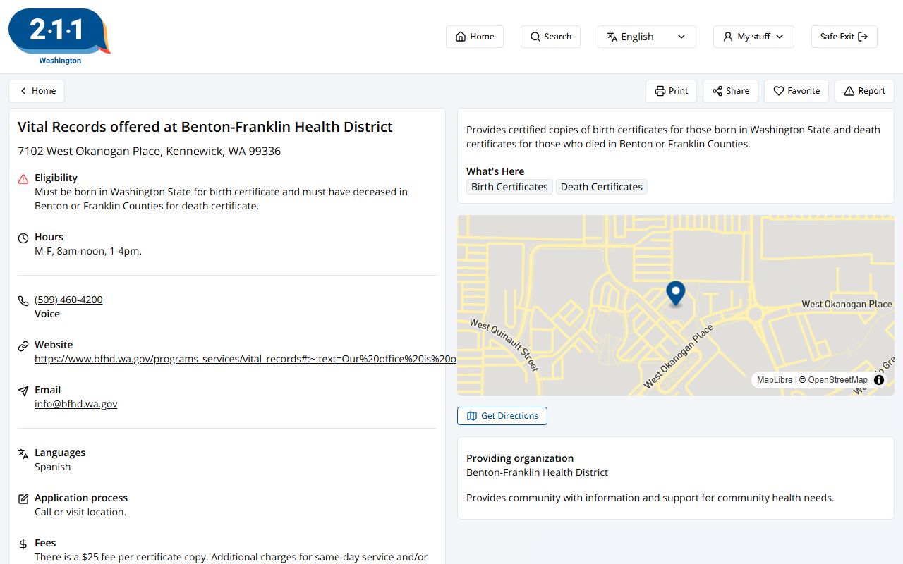 Benton County Birth Records - WA211 community resource for Benton-Franklin Health District