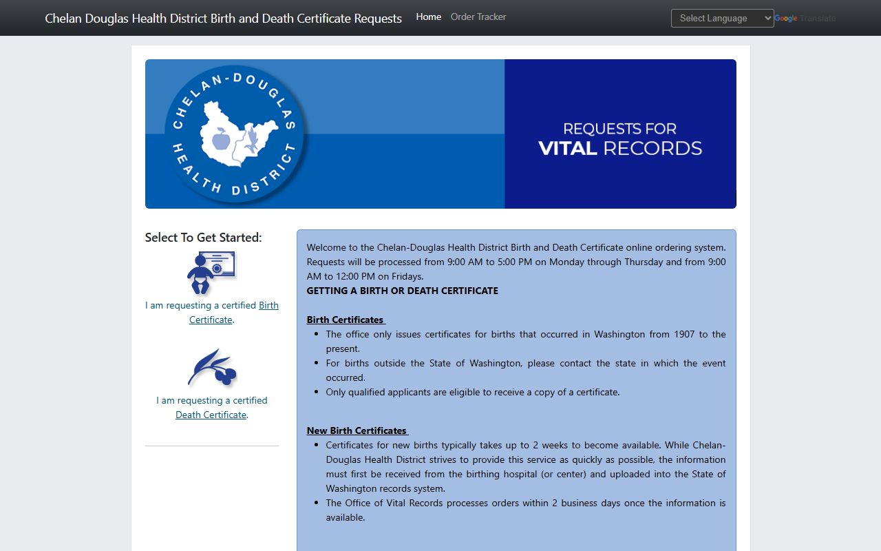 Chelan County Birth Records - Chelan-Douglas online ordering portal