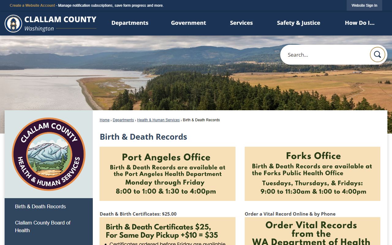 Clallam County Birth Records - Clallam County Health and Human Services vital records page