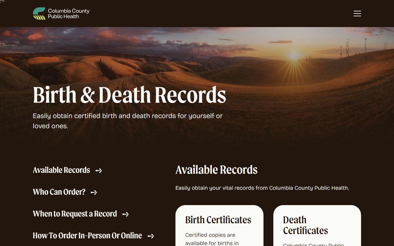 Columbia County Birth Records - Columbia County Public Health vital records page