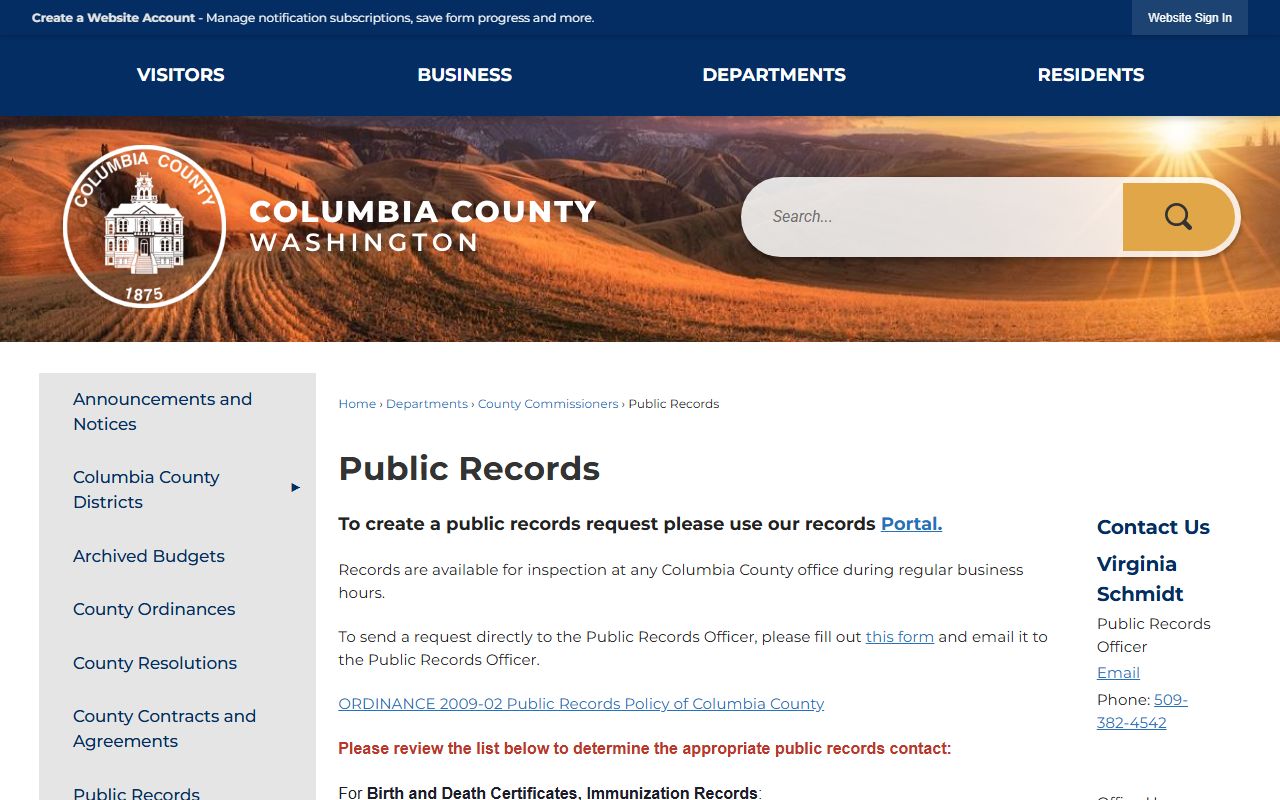 Columbia County Birth Records - Columbia County public records page