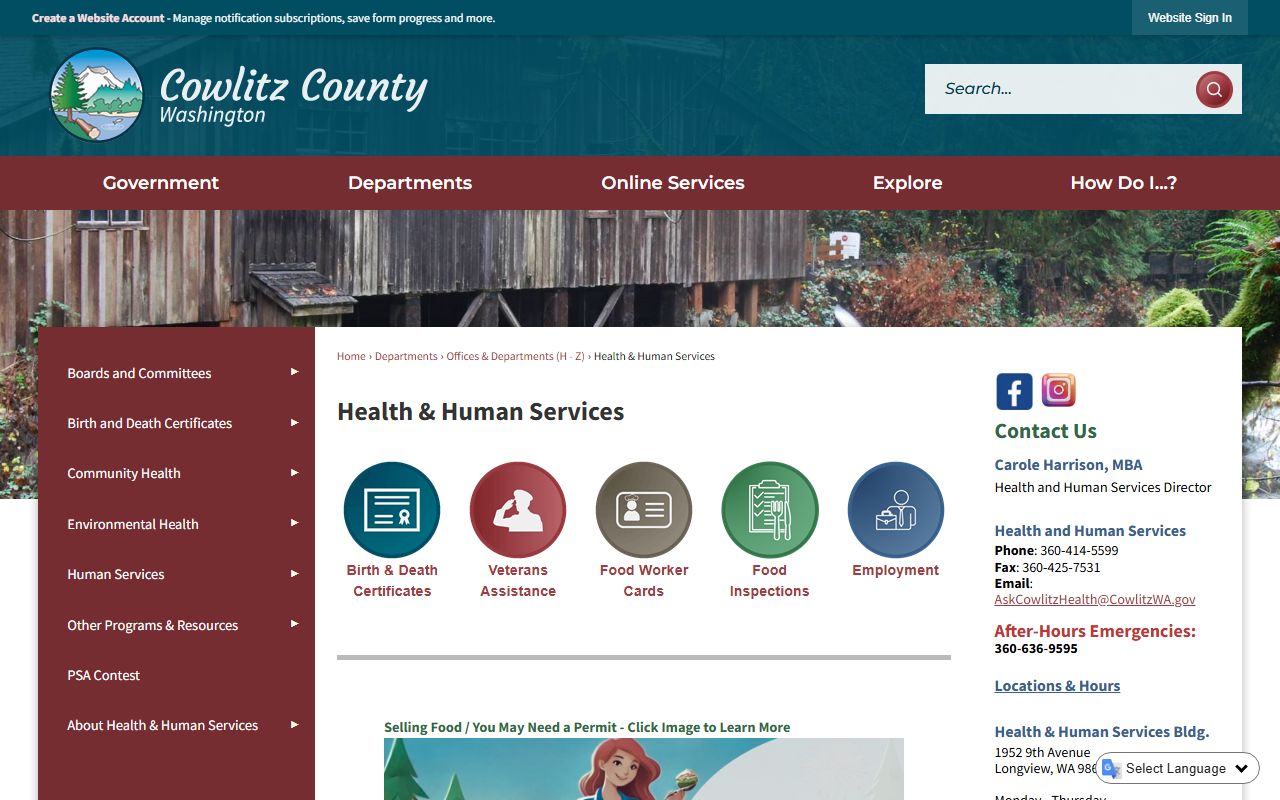 Cowlitz County Birth Records - Cowlitz County Health and Human Services page