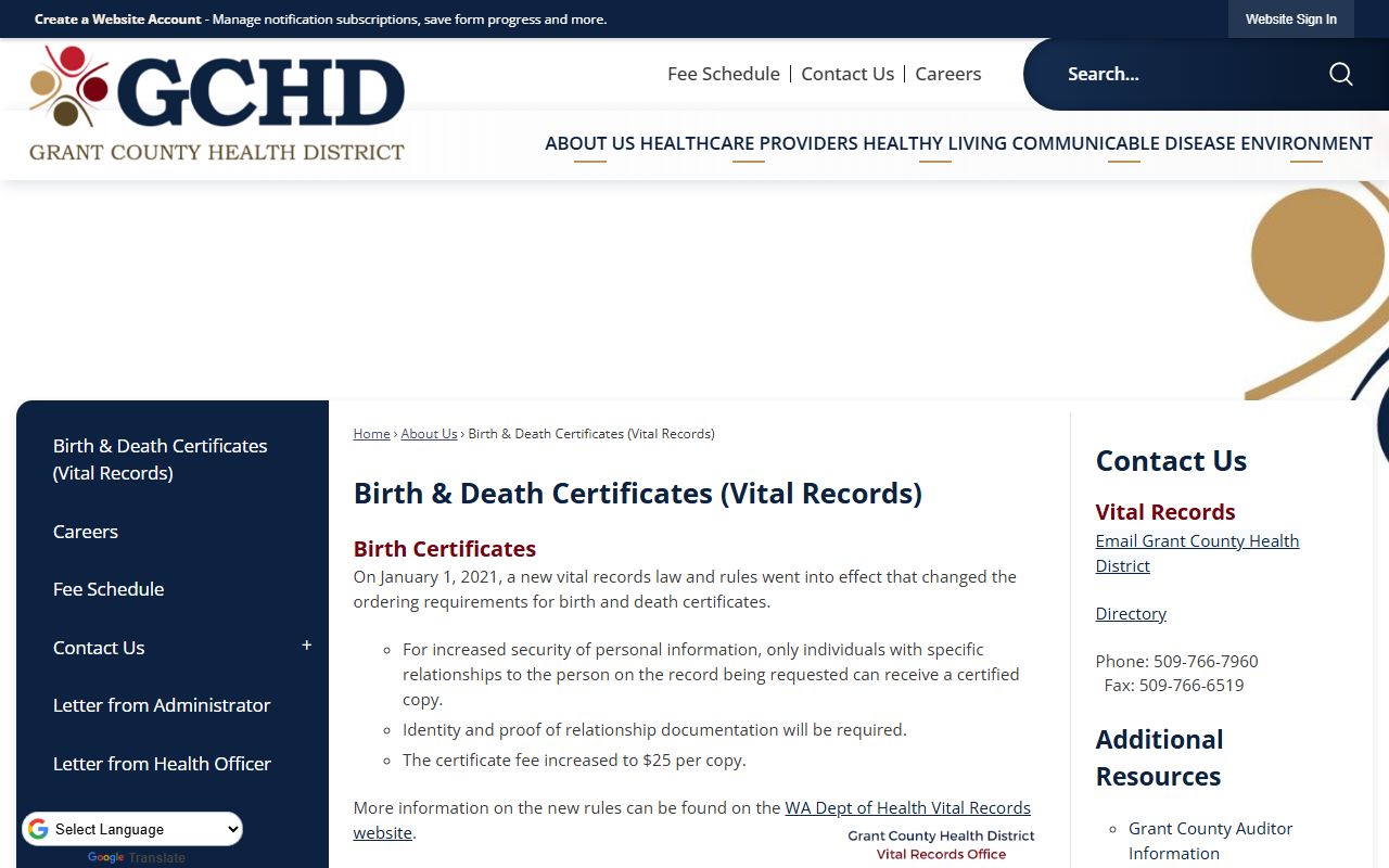 Grant County Birth Records - Health District Vital Records