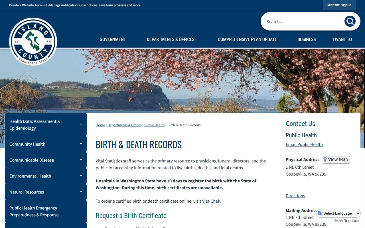 Island County Birth Records - County Birth and Death Records Page