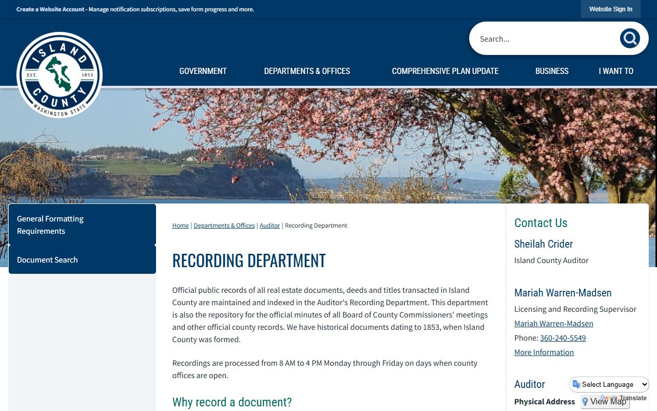 Island County Birth Records - Recording Department