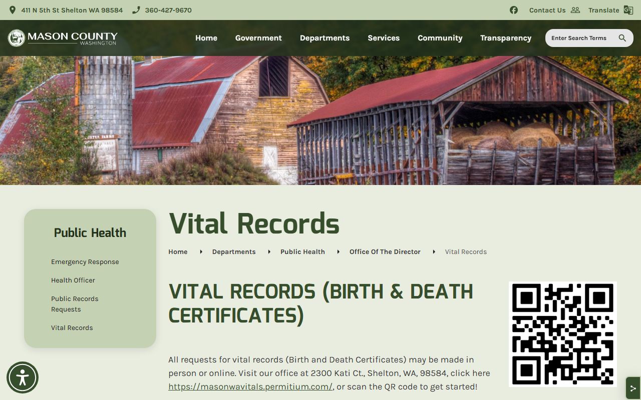 Mason County Birth Records - Public Health Vital Records Page