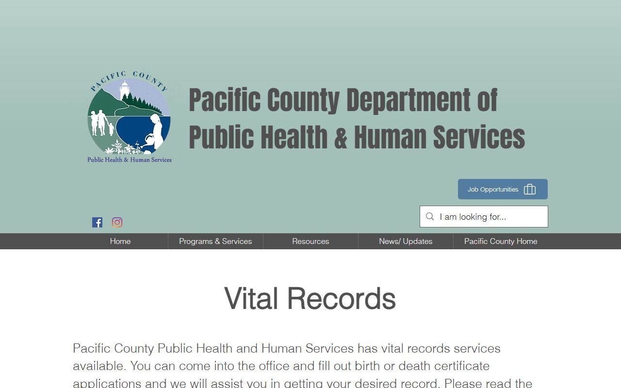 Pacific County Birth Records - Public Health Vital Records Page