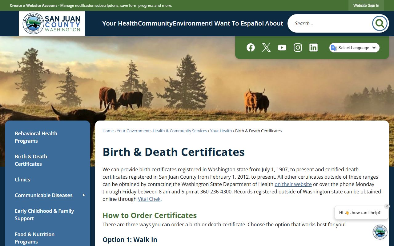 San Juan County Birth Records - County Health Birth and Death Certificates