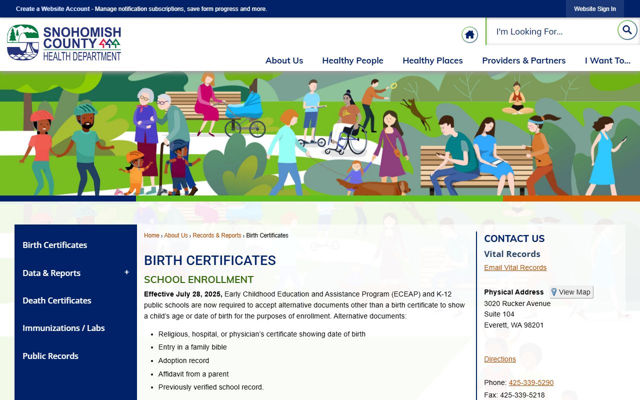 Snohomish County Birth Records - Health Department vital records page