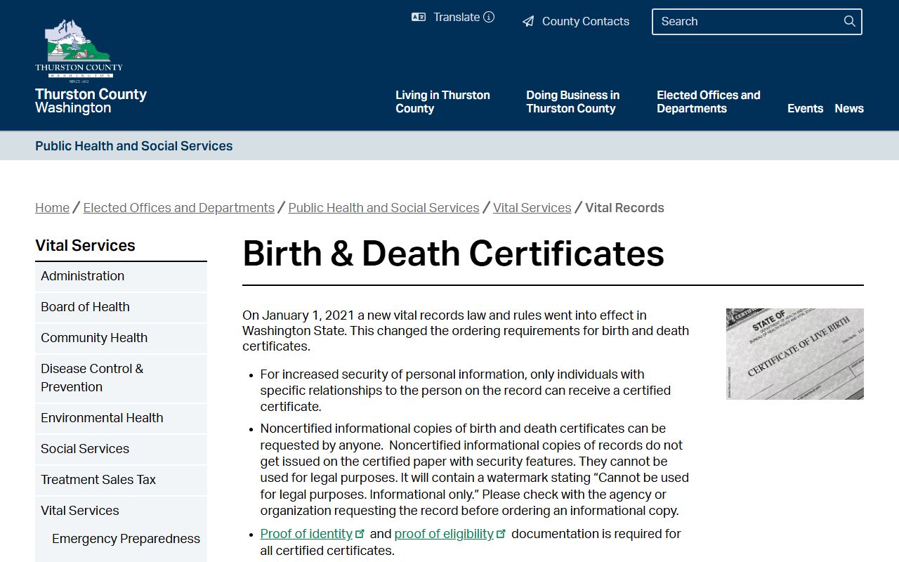 Thurston County Birth Records - Thurston County Public Health vital records page