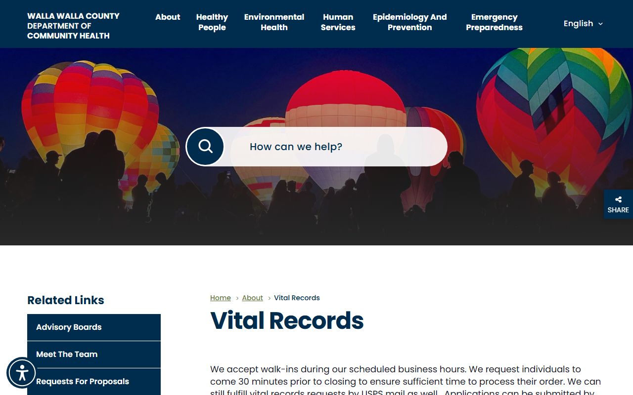 Walla Walla County Birth Records - Department of Community Health vital records page