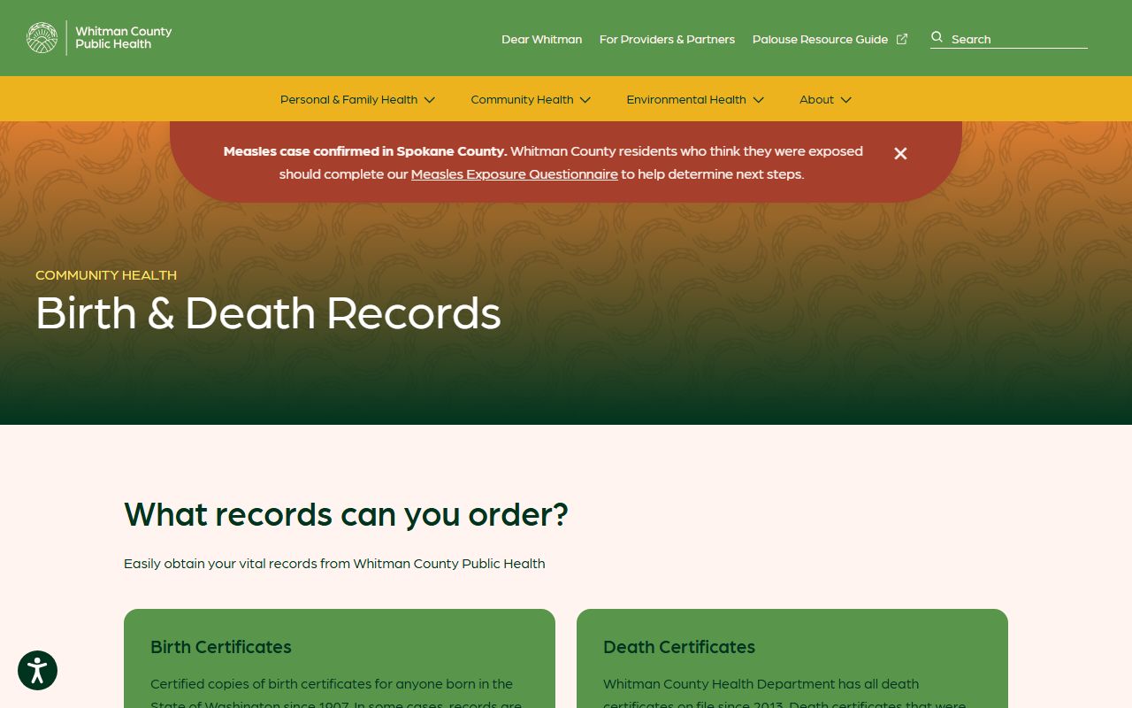 Whitman County Birth Records - Whitman County Public Health vital records page