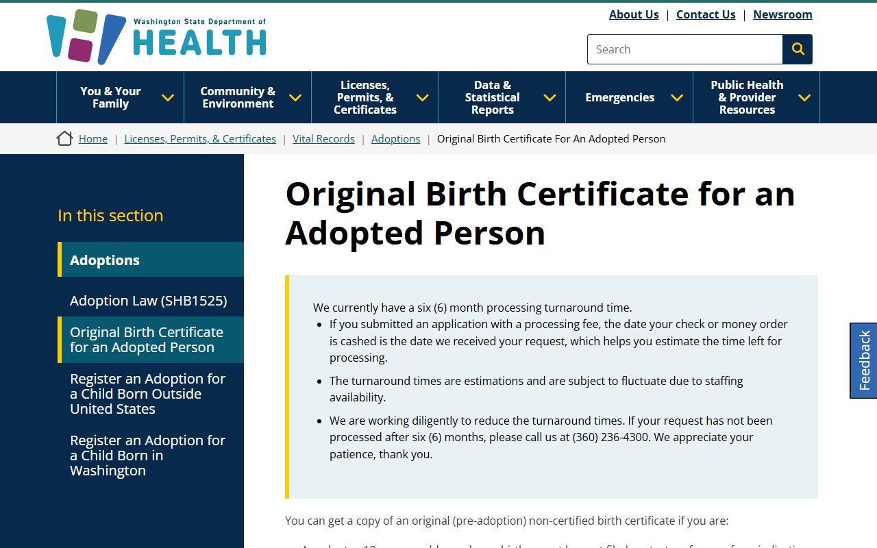 Washington Birth Records - Original Birth Certificate Access for Adopted Persons