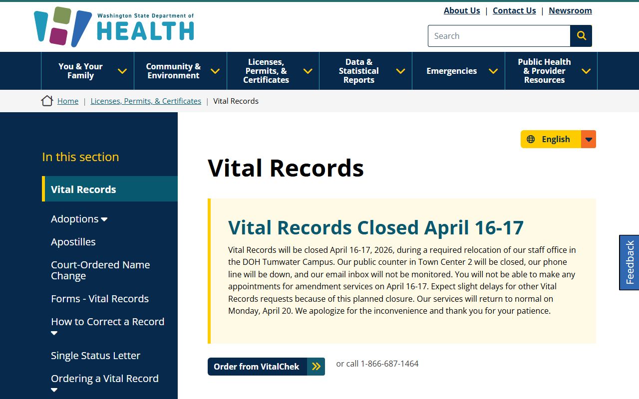 Washington Birth Records - Department of Health Vital Records Portal