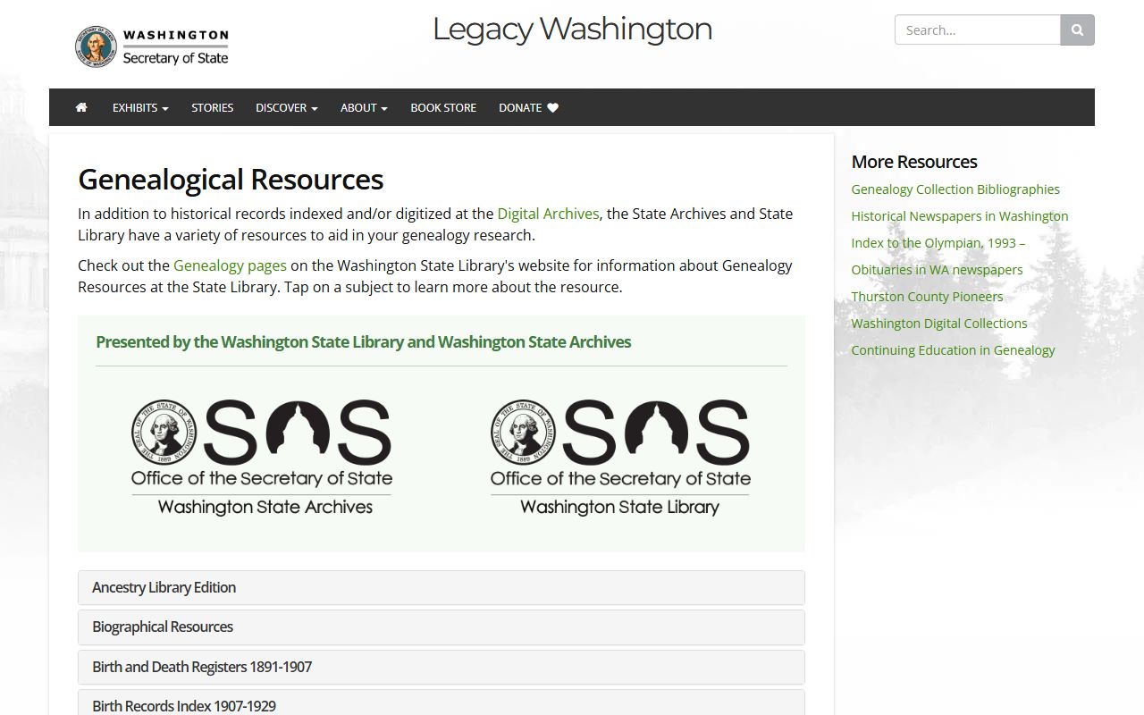 Washington Birth Records - State Archives Genealogical Resources
